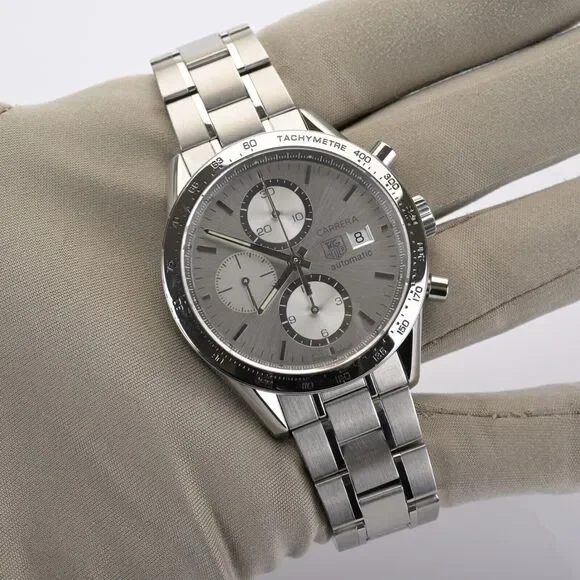TAG Heuer Carrera Chronograph CV2017 Silver 41mm Men's Watch Full Set